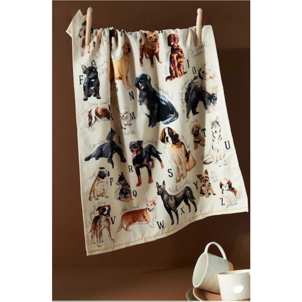 Anthropologie Dog Breeds A-Z Dish Towel